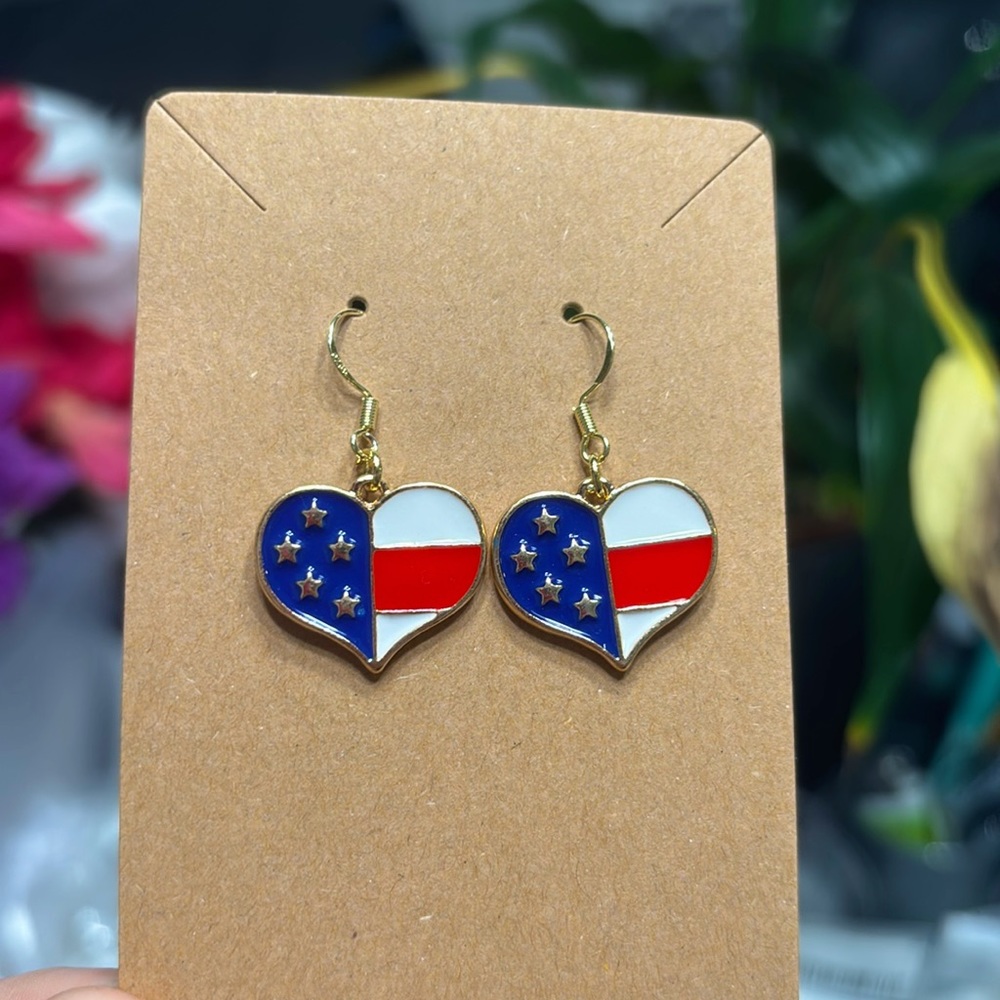 Heart, American flag earrings